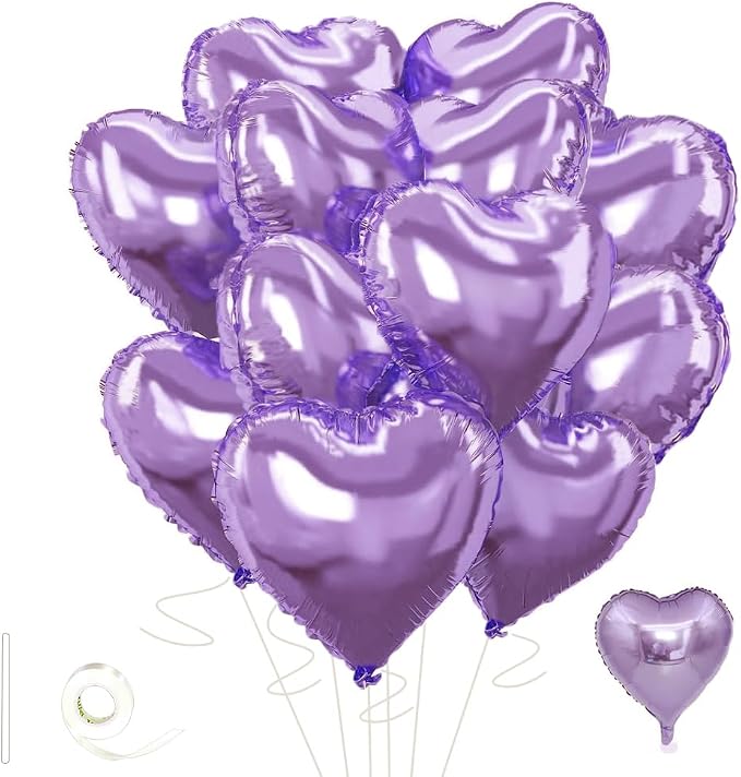 Light Purple Heart Balloons，18 Inch Light Purple Foil Mylar Love Heart Shaped by Wuhetyo