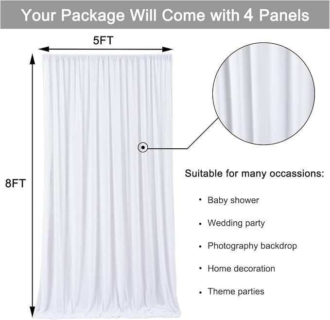 20 ft x 8 ft White Backdrop Curtain Drapes - Image 7