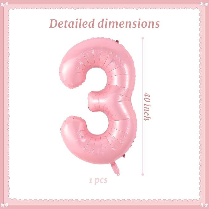 40 Inch Pink Number 3 Balloon Suitable - Image 2