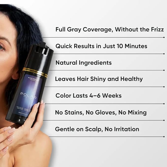 Polar Haircare - Purple Hair Dye Shampoo for Gray Hair for Women & Men - Natural Semi Permanent Vegan Hair Color Shampoo - Ammonia-Free Gray Hair Shampoo for Woman - 3-in-1 Gray Coverage 6.76 Fl Oz