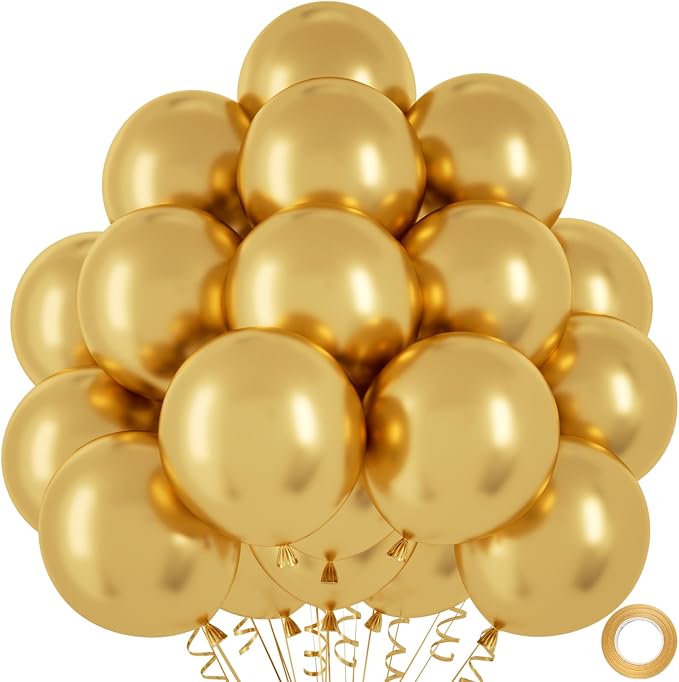 50pcs Metallic Gold Balloons, 12 Inch Chrome Gold Latex Balloons | Helium by Colorfullifefromnowon
