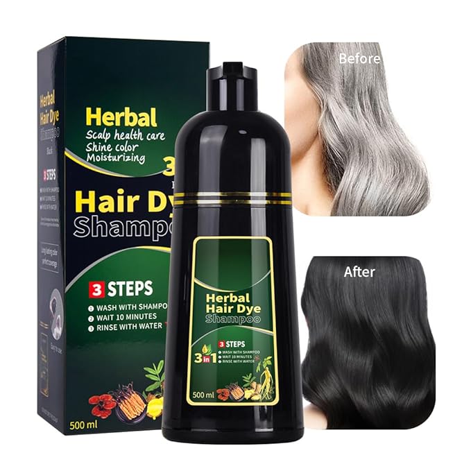 Black Hair Dye Shampoo 3 in 1 Herbal Natural Dye Cover Gray, for Women/Men Hair Color for Grey Coverage (Black)