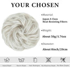 CJL HAIR Large Messy Bun Hair Piece Wavy Curly Scrunchies Synthetic Chignon Ponytail Hair Extensions Thick Updo Hairpieces for Women White