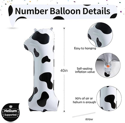 Isndare Cow Print Number 1 Balloon, 40 Inch, Self Sealing, Birthday Decoration - Image 2