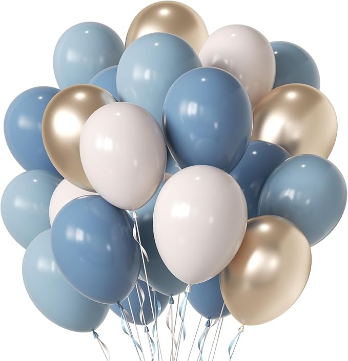 Dusty Blue and Gold Party Balloons by Unknown