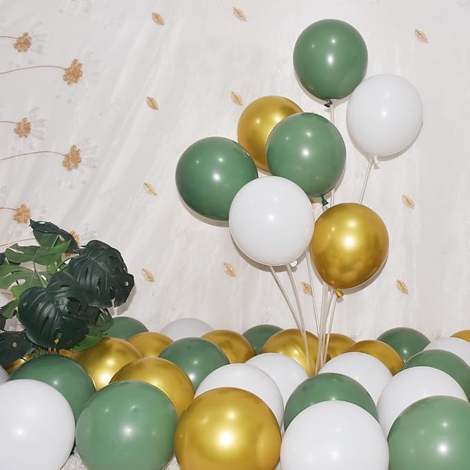 300 Pack Sage Green Gold and White Balloons 5 Inch Latex Green White Metallic - Image 3