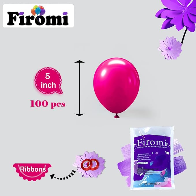 Firomi Small Hot Pink Balloons 5-inch 100 Pack | Helium Round Thicken Latex - Image 2