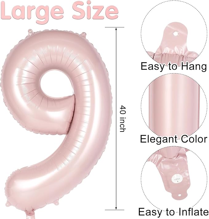 Light Pink Number 19 Balloon, 40 Inch Giant Mylar Number Balloons, Large Foil - Image 2