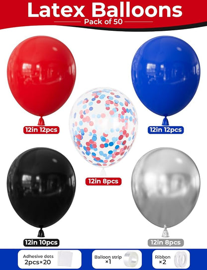 Black Red and Blue Balloons, Glitter Metallic Silver Balloon - Image 4