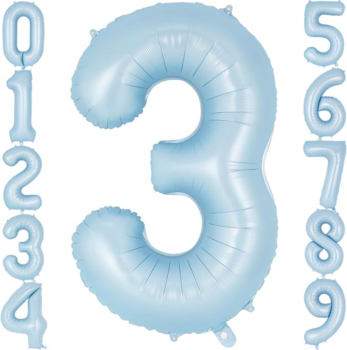 Light Blue Number 3 Balloon, 40 Inch Big Large Foil Number Balloons, Giant by AIQINHU