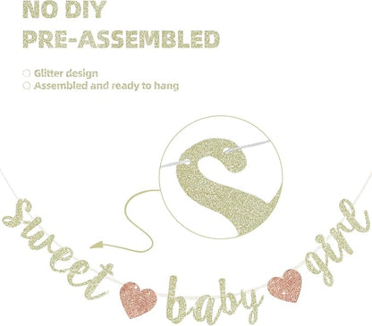 BEISHIDA Pre-Strung Glitter Champagne Girl Baby Banner Baby Shower Decor | NO - Image 3