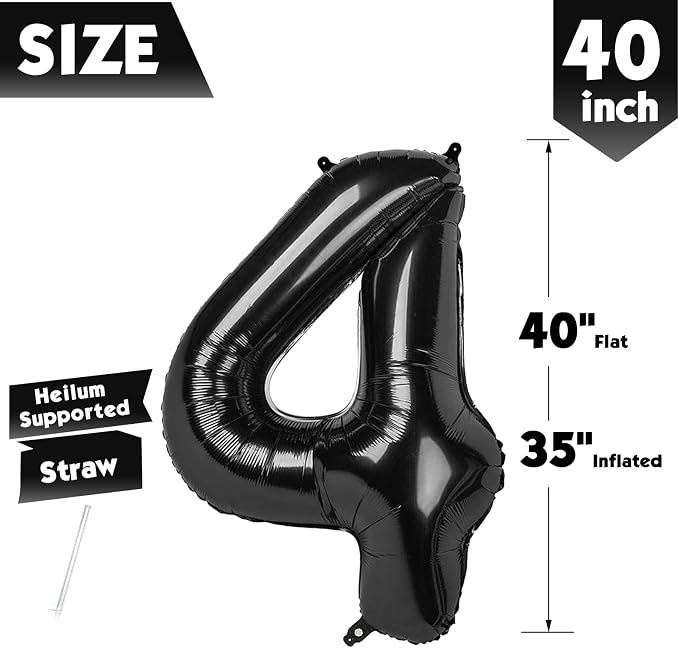 40 Inch Black Number 4 Balloon Birthday Party Decorations - Image 4