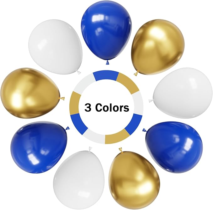 Blue and Gold Balloons, 12 Inch Blue and White Balloons - Image 3