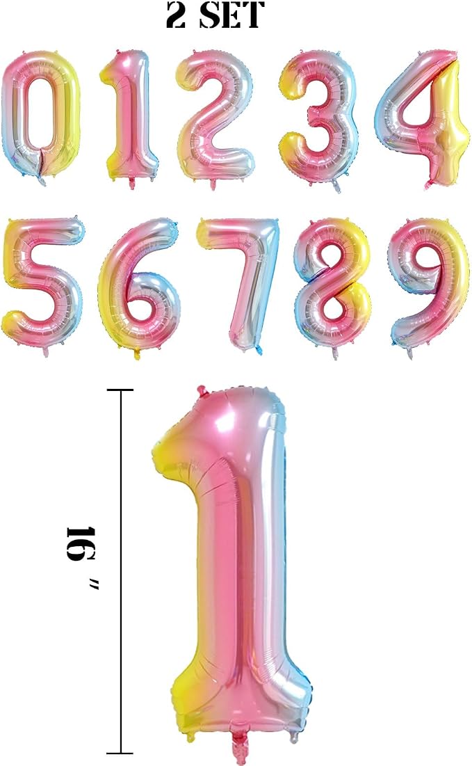 2 Set 20 Pcs Number Balloons 16 Inch Rainbow 0-9 Number Mylar Foil Balloons - Image 2