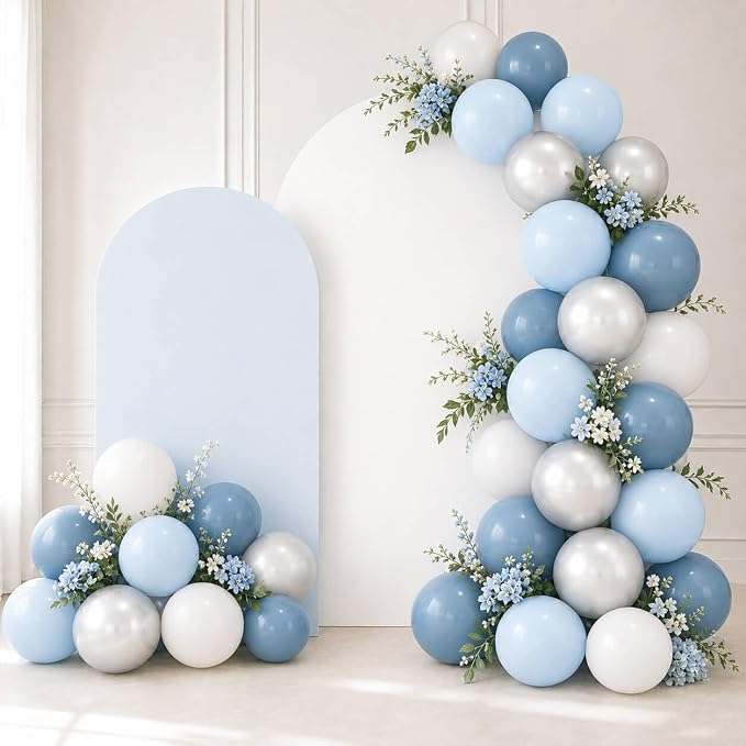 Dusty Blue and White Silver Balloons - Image 2