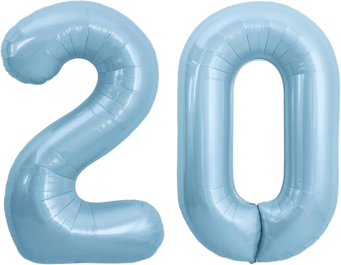 TONIFUL 40 Inch Pastel Blue Number 20 Foil Balloons Large Mylar Foil Digit by TONIFUL
