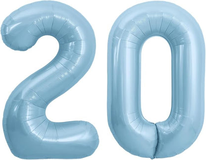 TONIFUL 40 Inch Pastel Blue Number 20 Foil Balloons Large Mylar Foil Digit by TONIFUL