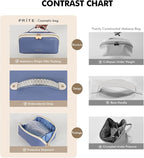 Prite Makeup Bag for Women Travel Waterproof Vegan Leather Cosmetic Bag Open Flat Toiletry Bag With Clear Divider and Handle (Blue)