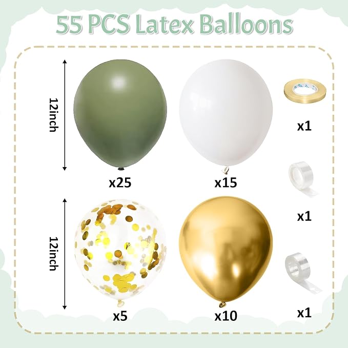 Sage Green Gold Balloons, Olive Green Balloon - Image 2