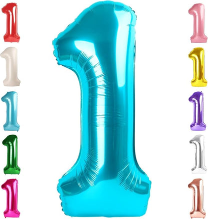 1 Balloon Numbers Birthday Decorations, 40In Light Blue Balloons by Mluchee