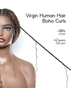 Human Hair Boho Curls Hand-Tied HD Full Lace Wig - 36" Salon-Level Small Box Synthetic Braids (121 Braids, High Density) Pre-Cut Swiss HD Lace, Pre-Plucked, Knotless - 1B/30 Ombre Brown