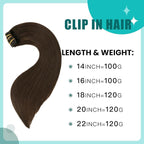 SURNEL Clip in Hair Extensions Real Human Hair 6pcs 18inch 120g Dark Brown Clip in Hair Extensions (#2,18'')
