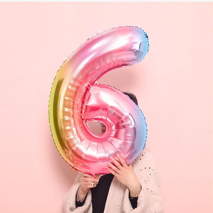 40 Inch Giant Rainbow Number 6 Balloons, Birthday Balloons, Helium Mylar Foil - Image 5