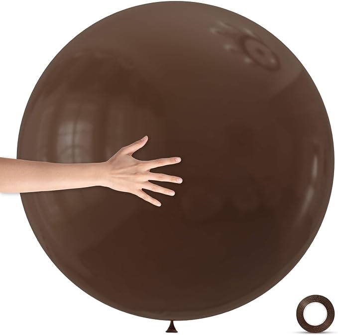 5Pcs Brown Big Balloons 36 Inch, Round Large Latex Party Balloons by Qikoolaa