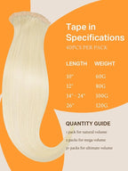 DOORES Tape in Extensions Human Hair, Platinum Blonde 20 Inch 100g 40pcs, Remy Hair Extensions Tape in Skin Weft Natural Hair Extensions Straight Long Hair