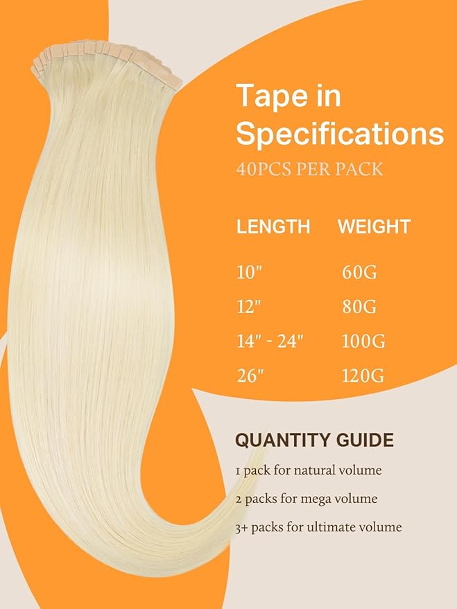 DOORES Tape in Hair Extensions Human Hair, Platinum Blonde 24 Inch 100g 40pcs, Human Hair Extensions Tape in Real Hair Skin Weft Straight Hair Remy