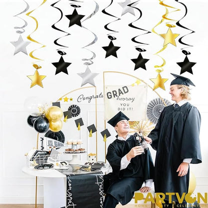 Gold Black Silver Star Hanging Swirl Decorations - Image 2