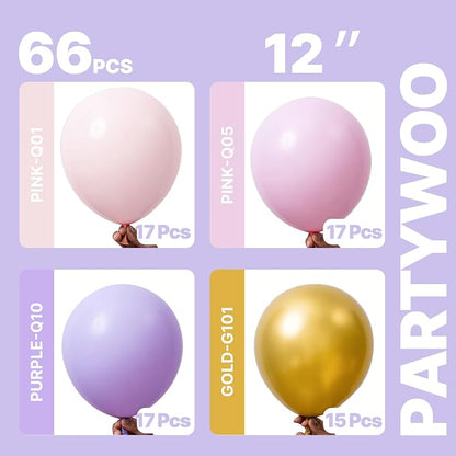 PartyWoo Pink Purple and Gold Balloons 66pcs Baby Pink Purple Gold Balloons | - Image 2