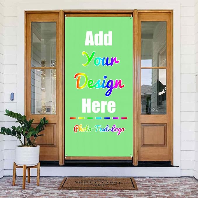 Custom Door Cover Banner, LightGreen | Personalized Photo Text Logo, Customized by ZOLRITH
