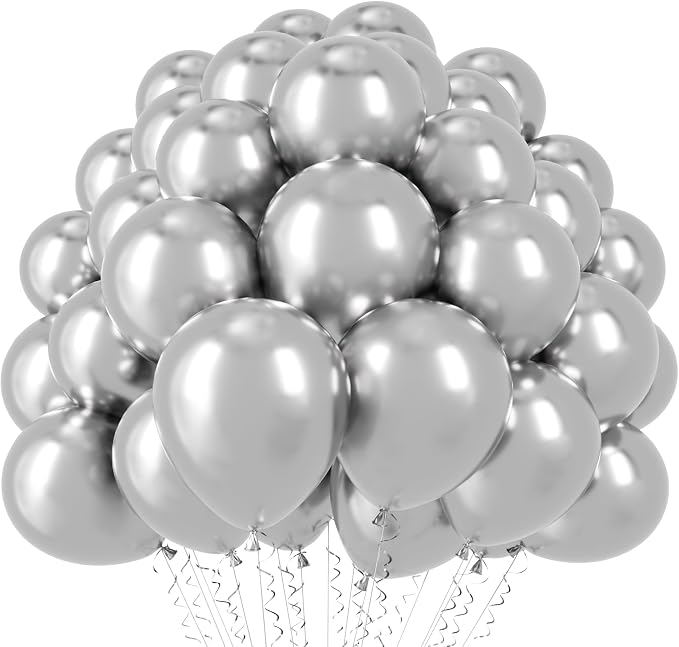 Voircoloria 110pcs Metallic Silver Chrome Latex Party Balloons, 12inch | by Voircoloria