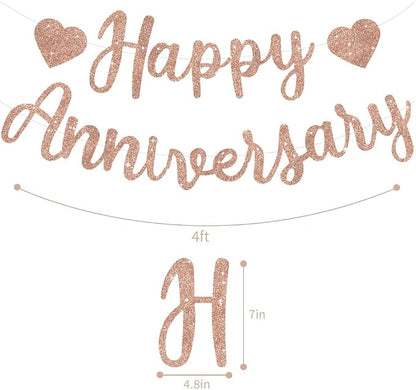 BEISHIDA Pre-Strung Rose Gold Happy Anniversary Banner Wedding Decor | Glitter - Image 2