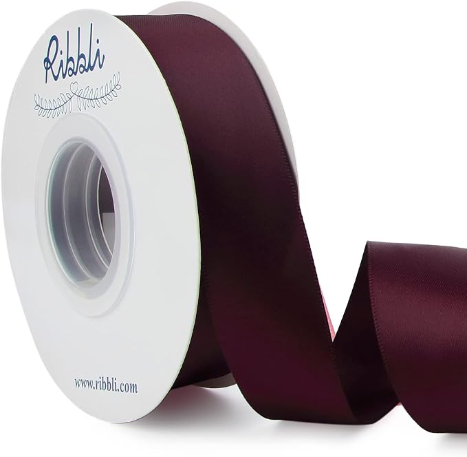 Ribbli Burgundy Double Faced Satin Ribbon, 1” x 25 Yards, Use by Ribbli