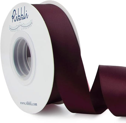 Ribbli Burgundy Double Faced Satin Ribbon, 1” x 25 Yards, Use by Ribbli