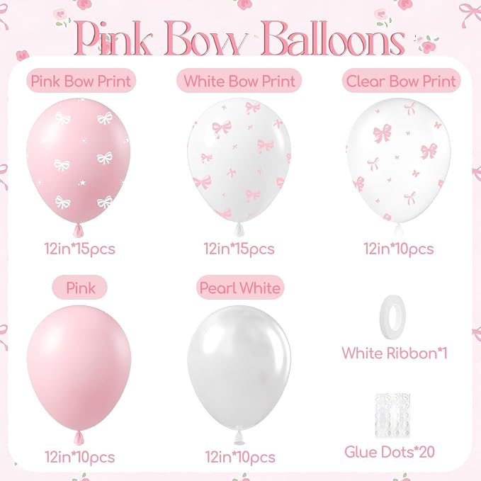 60pcs Pink Bow Balloons 12inch - Image 2