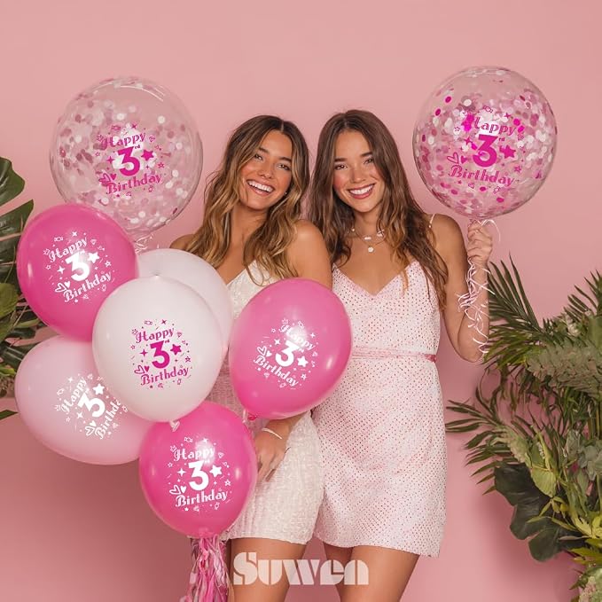 SUWEN Pink 3rd Number Printed Balloons 38PCS 12 Inch | 1-9 Latex Balloons Happy - Image 3