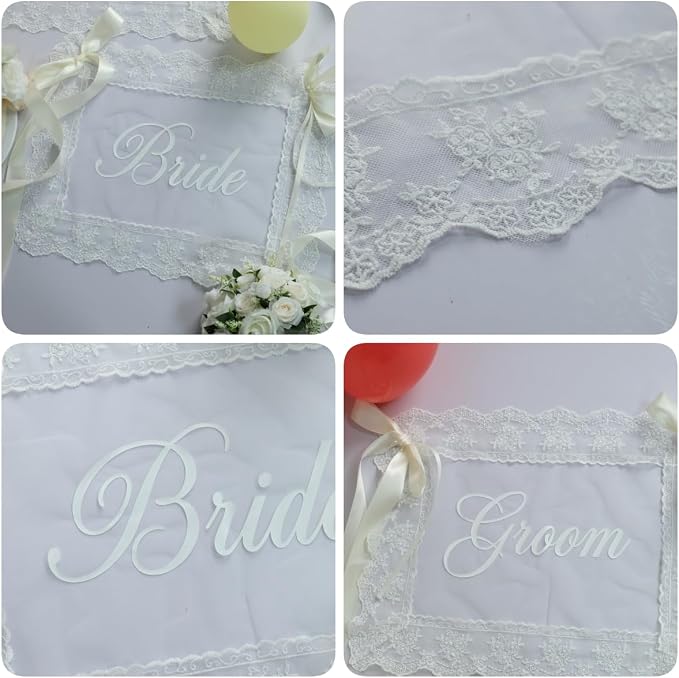 Bride & Groom Chair Signs for Wedding Sweetheart Table Decor Set of 2 | Sheer - Image 6
