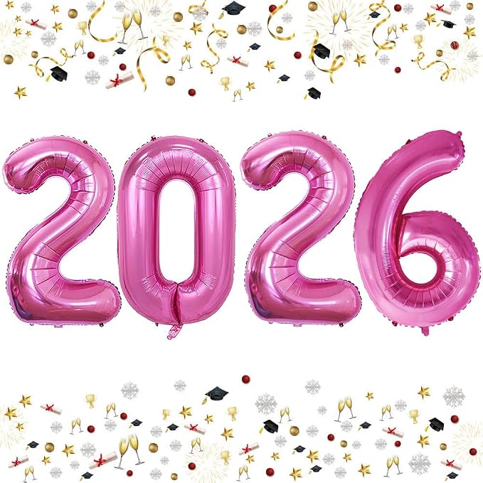 42 Inch Hot Pink 2026 Number Foil Balloons, 2026 Graduation Decorations New by GOER
