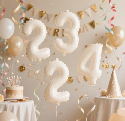 4 Balloon 40 inch Cream Number Balloons - Image 4