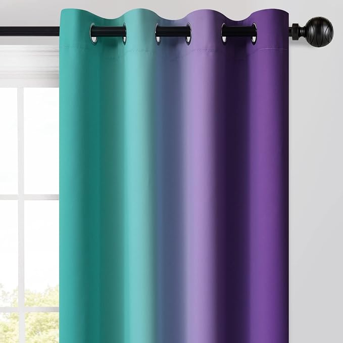 Yakamok Teal and Purple Blackout Curtains, Ombre Full Room Darkening Window - Image 3