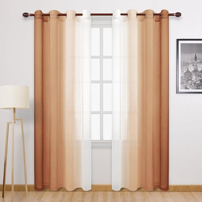 DWCN Ombre Faux Linen Extra Long Sheer Curtains by DWCN