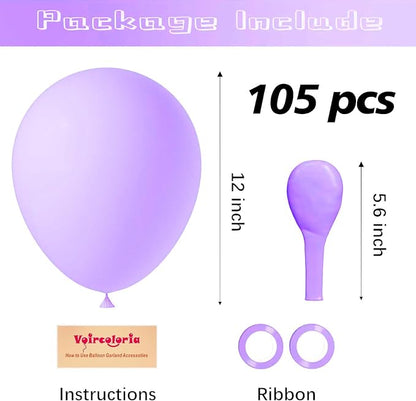 Voircoloria 105pcs Pastel Purple Party Latex Balloons, 12inch | - Image 2