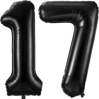 Black 17 Balloon Number, 40 Inch Number 17 Balloon Large Black Foil Mylar by BBPOOL