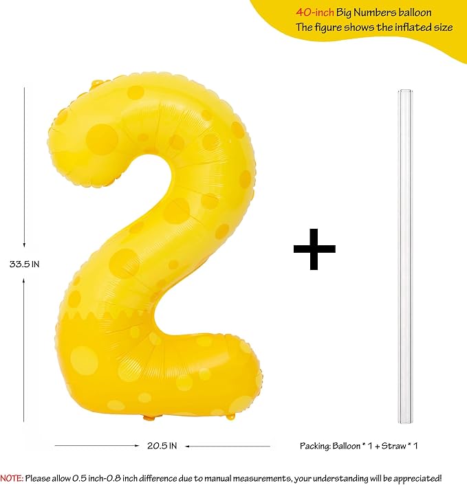 40in Yellow Polka Dot Number 2 Helium Foil Polyester Film Balloon Digital 2 | - Image 2