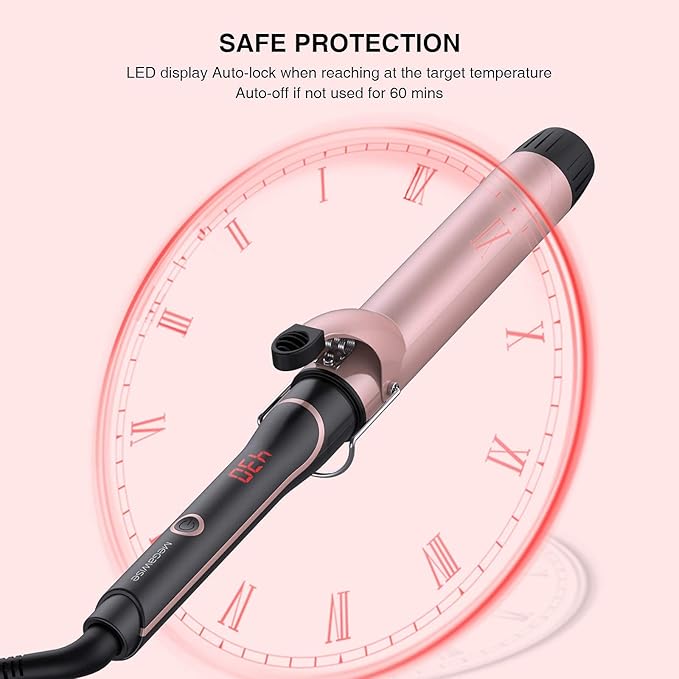 Unlock Your Hair's Potential with MegaWise Pro Curling Iron: 1 1/4 inch Ceramic Barrel, 60s Fast Heating, Anti-Scald Grip, and Complete Styling Kit for Effortless Glamour!