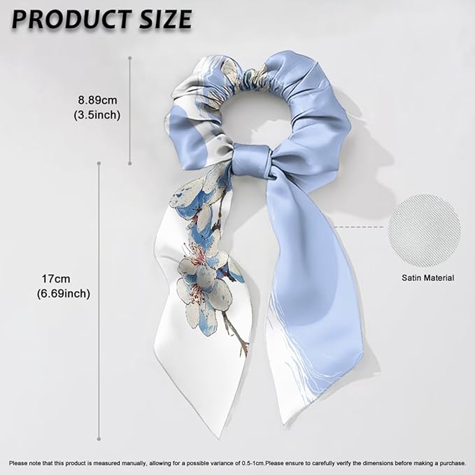 Green Bamboo Print Satin Hair Ties No Damage Long Hair 2 Pcs Floral Blue Knotted Bow Hair Scrunchies Elastic Scarf Scrunchies for Women Girls