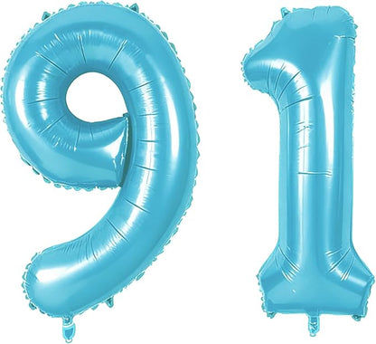 Number 91 Balloons for 91st Birthday Party Decorations, 0-100 Large No.91 by Joycard